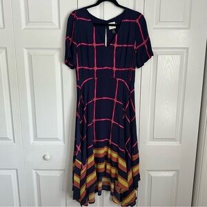 HD In Paris Anthropologie Dress Womens 6 Windowpane Plaid Striped Midi Fit Flare